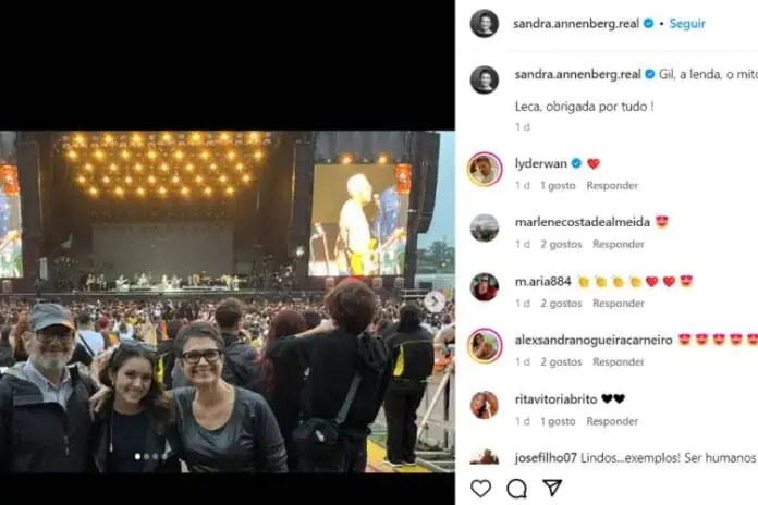 Sandra, marido e filha no show do Gil (Reprodução: Instagram)